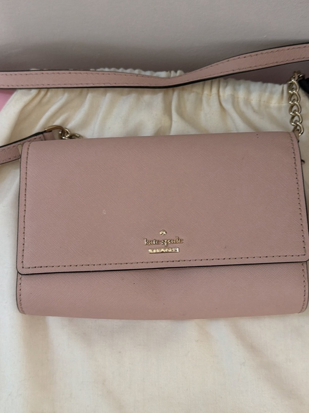 Vintage kate spade Pink Saffiano Leather Crossbody with Gold Hardware